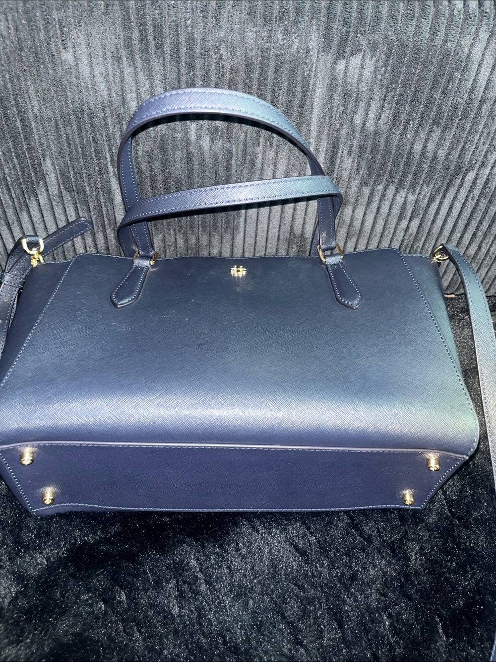 Tory Burch Navy Saffiano Tote with Gold Hardware - Picture 10 of 16
